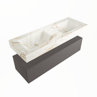 Mondiaz ALAN-DLUX Ensemble de meuble - 130cm - meuble Dark grey mat - 1 tiroir - Lavabo Cloud Frappe suspendu - vasque Gauche et droite - 0 trous de robinet