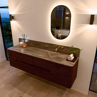 Mondiaz CIRO-DLUX Ensemble de meubles de salle de bains - 180x45x50cm - lavabo solid surface Oza - 1 vasque à droite - sans trous de robinet - 4 tiroirs - Ruby