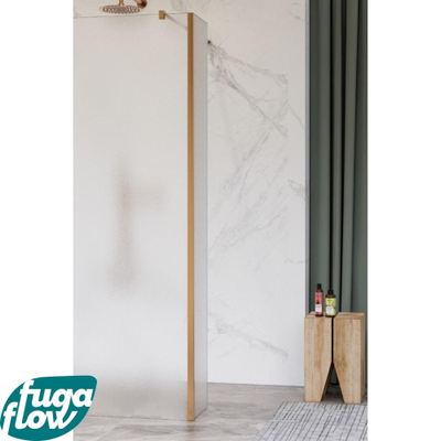 FugaFlow Eccelente Vetro zijwand - 30x200cm - mat glas - 8mm - met hoekprofiel - geborsteld koper -