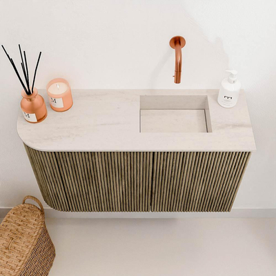 Mondiaz JOYA-DLUX 71.6cm toiletmeubel - ronding links kleur Dusk - Wastafel FAYE positie Rechts Zonder kraangat kleur Meli.
