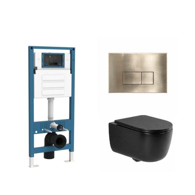 QeramiQ Dely Swirl Ensemble WC - réservoir encastré QeramiQ Flush - abattant slim - plaque de commande en laiton brossé métal - boutons rectangulaires - noir mat