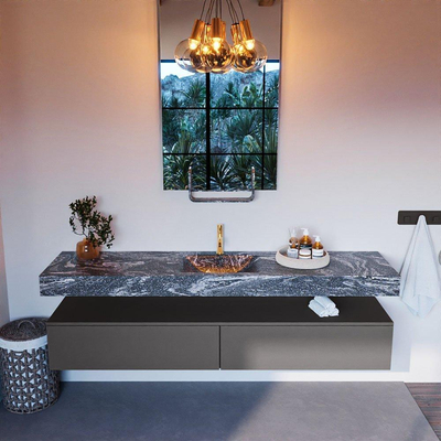 Mondiaz ALAN-DLUX Ensemble de meuble - 200cm - meuble Dark grey mat - 2 tiroirs - Lavabo Cloud Lava suspendu - vasque Centre - 1 trou de robinet