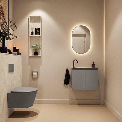 MONDIAZ TURE-DLUX Meuble toilette - 60cm - Smoke - EDEN - vasque Ostra - position gauche - 1 trou de robinet