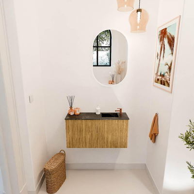 Mondiaz JOYA-DLUX 80cm toiletmeubel - kleur Oak - Wastafel FAYE positie Rechts 1 kraangat kleur Lava.