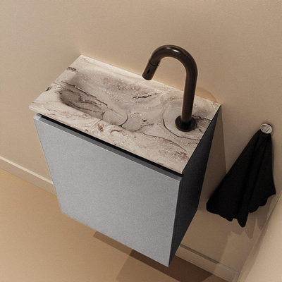 MONDIAZ TURE-DLUX Meuble toilette - 40cm - Plata - EDEN - vasque Glace - position gauche - 1 trou de robinet