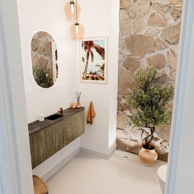 Mondiaz JOYA-DLUX 123.2cm toiletmeubel - ronding links en rechts kleur Dusk - Wastafel FAYE positie Midden 1 kraangat kleur Lava.