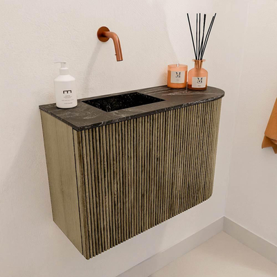 Mondiaz JOYA-DLUX 61.6cm toiletmeubel - ronding rechts kleur Dusk - Wastafel FAYE positie Links Zonder kraangat kleur Lava.