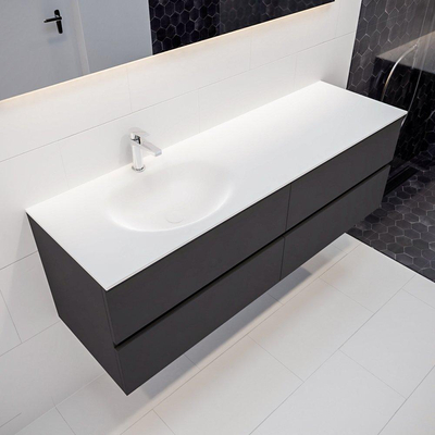 Mondiaz VICA ensemble de meuble de salle de bain - 150cm - meuble sous-vasque gris foncé - 4 tiroirs - lavabo moon gauche - 1 trou de robinet XL version 60cm de haut