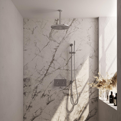 BRAUER Chrome Edition Douche de pluie thermostatique encastrée - boutons-poussoirs - SET 66 - pomme de douche 30cm - bras de plafond - douchette barre - flexible de douche - barre de douche intégrée - chrome