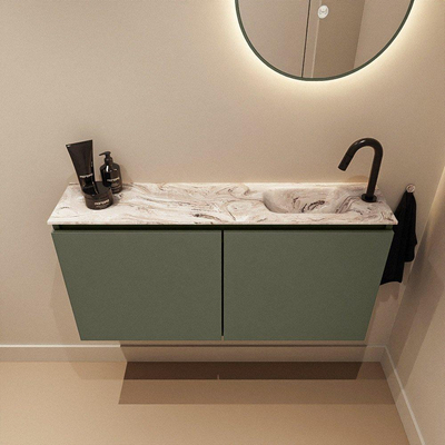MONDIAZ TURE-DLUX 100cm toiletmeubel Army. EDEN wastafel Glace positie rechts. Met 1 kraangat.