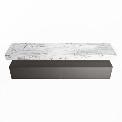 MONDIAZ ALAN - DLUX Ensemble meuble de salle de bains - 200cm - meuble bas - gris foncé - 2 tiroirs - lavabo suspendu - vasque à droite - 0 trous de robinet - Glace