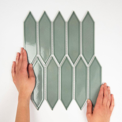 La Mosaic Factory Paris carreau mosaïque - 25,5x31,5cm - carrelage mural - Hexagone - Porcelaine Vert Gris Brillant