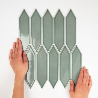 The Mosaic Factory Paris mozaïektegel - 25.5x31.5cm - wandtegel - Zeshoek/Hexagon - Porselein Green Grey Glans
