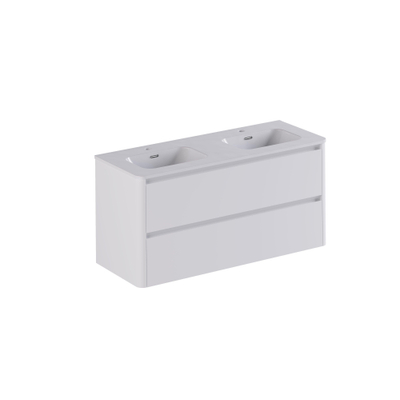 Thebalux Sunny Ensemble meuble de salle de bains - 122x46x57cm - lavabo - céramique - 2 trous de robinet - blanc brillant - meuble bas - 2 tiroirs - sans poignées - placage bois - Ibiza White (blanc)