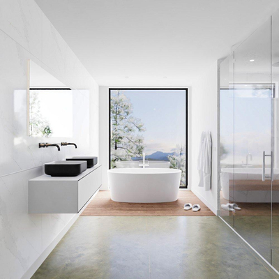 Mondiaz Lagom Meuble salle de bains 130x30.9x45cm Solid Surface Urban 1 tiroir avec lavabo BINX vasque à poser double sans trous de robinet