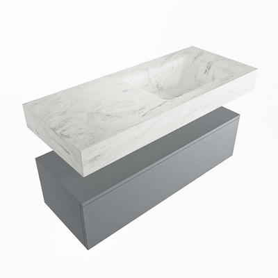 Mondiaz ALAN-DLUX Ensemble de meuble - 110cm - meuble Plata mat - 1 tiroir - Lavabo Cloud Opalo suspendu - vasque Droite - 1 trou de robinet