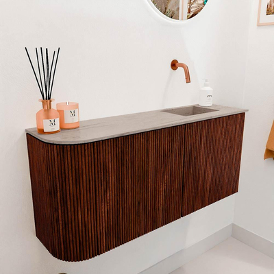 Mondiaz JOYA-DLUX 91.6cm toiletmeubel - ronding links kleur Ruby - Wastafel FAYE positie Rechts Zonder kraangat kleur Saba.