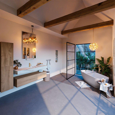 MONDIAZ ALAN - DLUX Ensemble meuble de salle de bains - 150cm - meuble bas - Chêne blanchi - 1 tiroir - lavabo suspendu - vasque au centre - 1 trou de robinet - Frappe