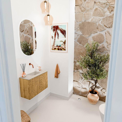 Mondiaz JOYA-DLUX 60cm toiletmeubel - kleur Oak - Wastafel FAYE positie Midden Zonder kraangat kleur Opalo.