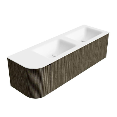 Mondiaz KURVE Ensemble meuble de salle de bains - 145x46x40cm - 1 tiroir - 1 porte - vasque solid surface - double / droite - 2 trous de robinet - Shadow