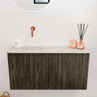 Mondiaz JOYA-DLUX 80cm toiletmeubel - kleur Shadow - Wastafel FAYE positie Links Zonder kraangat kleur Ostra.