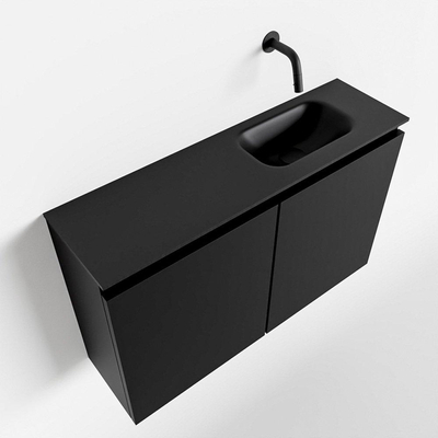 Mondiaz TURE Meuble lave-mains 80x23x50cm sans trous de robinet 2 portes Urban mat Lavabo Eden Droite Solid Surface Noir