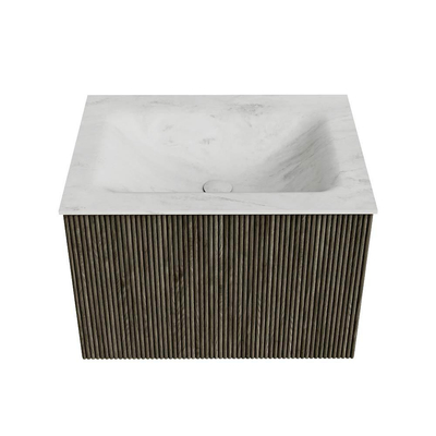 Mondiaz KURVE-DLUX Badkamermeubelset - 60x46x40cm - 1 lade - wastafel solid surface - midden - 1 kraangat - Shadow