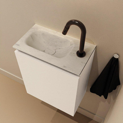 MONDIAZ TURE-DLUX Meuble toilette - 40cm - Talc - EDEN - vasque Opalo - position gauche - 1 trou de robinet