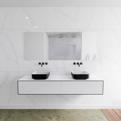 Mondiaz Lagom Meuble salle de bains 180x30.9x45cm Solid Surface Urban 2 tiroirs avec lavabo BINX vasque à poser double sans trous de robinet