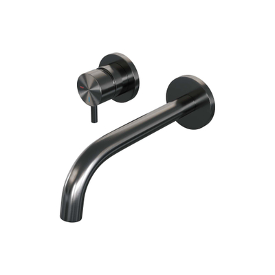 BRAUER Gunmetal Edition Wastafelmengkraan inbouw - gebogen uitloop rechts - hendel kort smal - inclusief inbouwdeel - model B2 PVD - geborsteld gunmetal