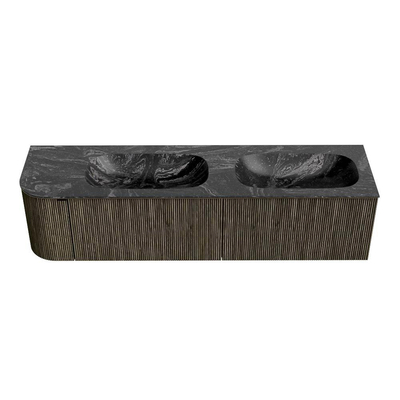 Mondiaz KURVE-DLUX Ensemble de meuble de salle de bains - 175x46x40cm - 2 tiroirs - 1 porte - lavabo solid surface - double / droite - sans trou de robinet - Shadow