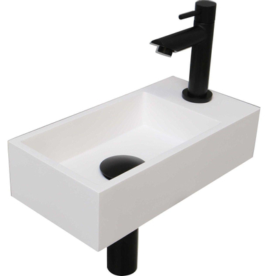 Ink Versus pack lave-mains – 36 x 18 x 9 cm – polystone blanc – perçage à droite – robinet noir mat