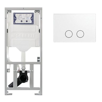 Geberit Inbouwreservoir - UP320 - QeramiQ Push Steel bedieningsplaat slim - dualflush - ronde knoppen - mat wit
