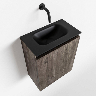 MONDIAZ TURE Fonteinset - 40x23x50cm - 0 kraangaten - 1 deur - dark brown mat - Wasbak midden - Solid Surface Zwart