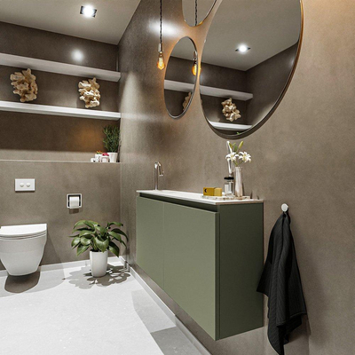 MONDIAZ TURE Toiletmeubel 100x23x50cm met 1 kraangaten 2 deuren army mat Wastafel Eden links Solid Surface Wit