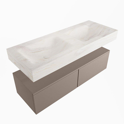 Mondiaz ALAN-DLUX Ensemble de meuble - 120cm - meuble Smoke mat - 2 tiroirs - Lavabo Cloud Ostra suspendu - vasque gauche et droite - 2 trous de robinet