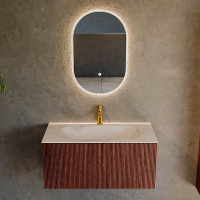 MONDIAZ KURVE-DLUX Meuble de salle de bains 90cm couleur Ruby avec 1 tiroir et 0 porte. Lavabo BIG SMALL Central 1 trou de robinet Meli.