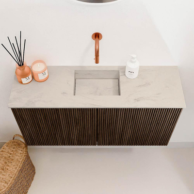 Mondiaz JOYA-DLUX 80cm toiletmeubel - kleur Walnut - Wastafel FAYE positie Midden Zonder kraangat kleur Opalo.