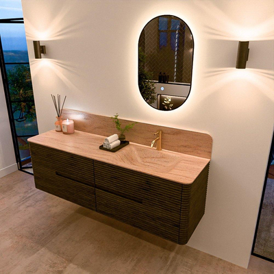 Mondiaz CIRO-DLUX Badkamermeubelset - 160x45x50cm - Solid surface wastafel Saba - 1 wasbak Rechts - 1 kraangat - 4 lades - Shadow