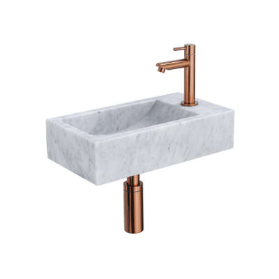 Saniclass Fuente pack lave-mains – rectangulaire – 40 x 22 x 10 cm – pierre naturelle blanche – robinet cuivre