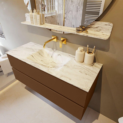 Mondiaz VICA-DLUX Ensemble de meuble de salle de bain - 120cm - meuble sous-vasque repos - 2 tiroirs - lavabo encastré cloud milieu - sans trous de robinet - miroir modèle spot - version XL 60cm haut - glace