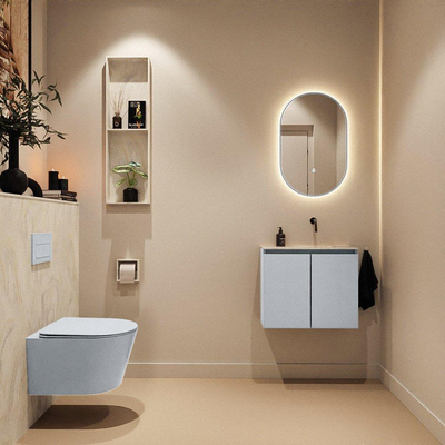 MONDIAZ TURE-DLUX Meuble toilette - 60cm - Clay - EDEN - vasque Ostra - position droite - sans trou de robinet