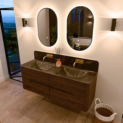 Mondiaz CIRO-DLUX Badkamermeubelset - 140x45x50cm - Solid surface wastafel Lava - 2 wasbak Dubbel - zonder kraangaten - 4 lades - Dusk