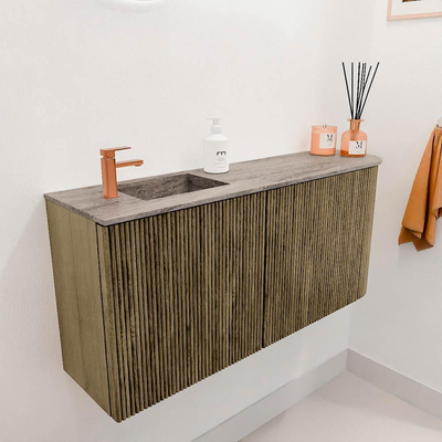 Mondiaz JOYA-DLUX 91.6cm meuble de salle de bains - arrondi droit couleur Dusk - Vasque FAYE position Gauche 1 trou de robinet couleur Oza.