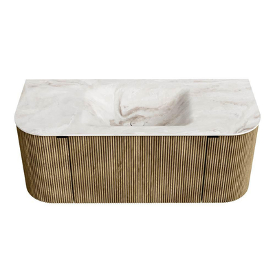 Mondiaz KURVE-DLUX Badkamermeubelset - 110x46x40cm - 1 lade - 2 deuren - wastafel solid surface - midden - 1 kraangat - Dusk