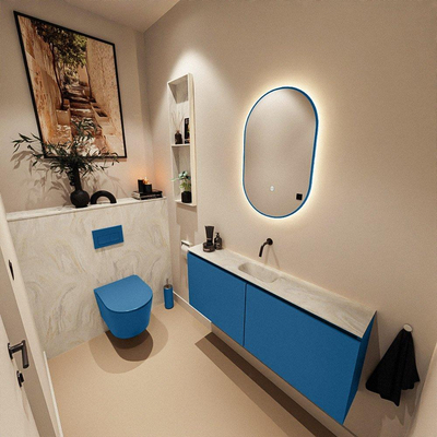 MONDIAZ TURE-DLUX meuble WC 120 cm Jeans. EDEN lavabo Ostra position milieu. Sans trou de robinet.