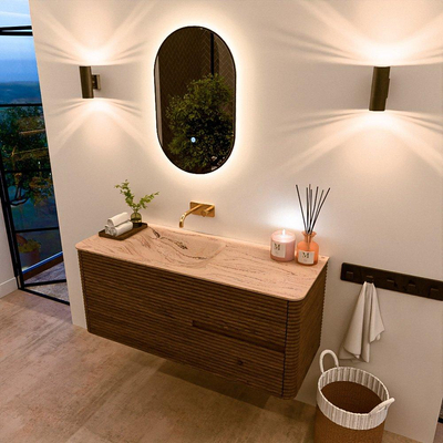 Mondiaz CIRO-DLUX Meuble de salle de bains - 120x45x50cm - Plan vasque solid surface Arena - 1 cuve à gauche - sans trous de robinetterie - 2 tiroirs - Dusk