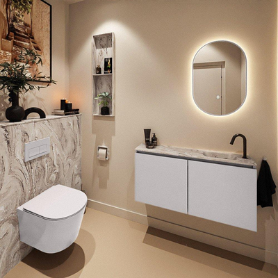 MONDIAZ TURE-DLUX Meuble toilette - 100cm - Cale - EDEN - vasque Glace - position droite - 1 trou de robinet