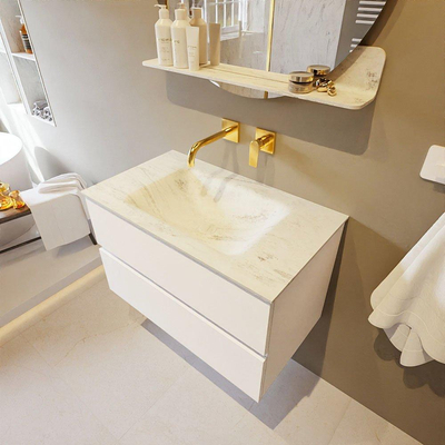 MONDIAZ VICA-DLUX Ensemble meuble de salle de bains - 80cm - meuble bas talc - 2 tiroirs - lavabo encastré cloud central - sans trous de robinet - version haute 60cm - opalo