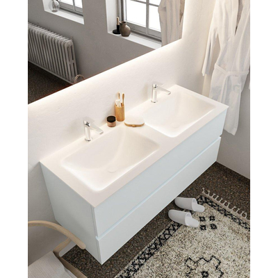 Mondiaz VICA ensemble de meuble de salle de bain - 120cm - meuble sous-vasque argile - 2 tiroirs - lavabo nuage double - 2 trous de robinet - miroir LED - version XL 60cm de haut